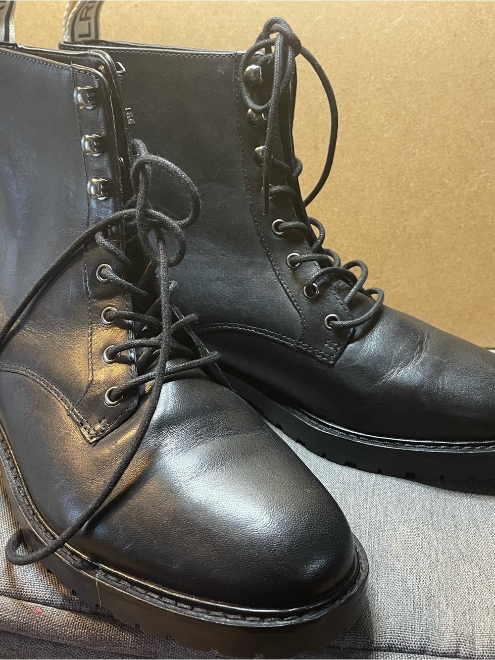 Ralph Lauren Black Leather Lace-Up Combat Boots